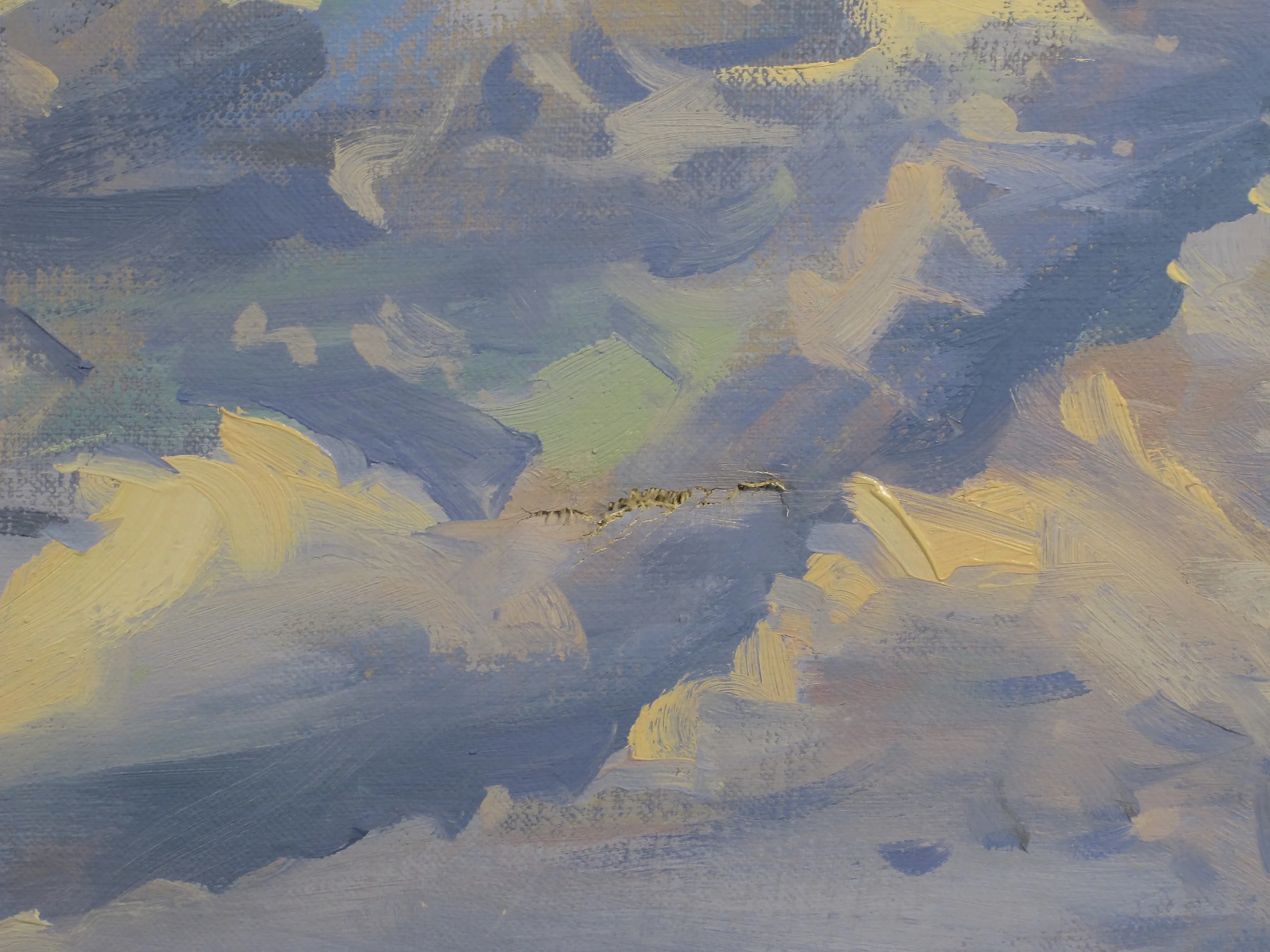 An example of a tear repair on an oil painting on canvas.