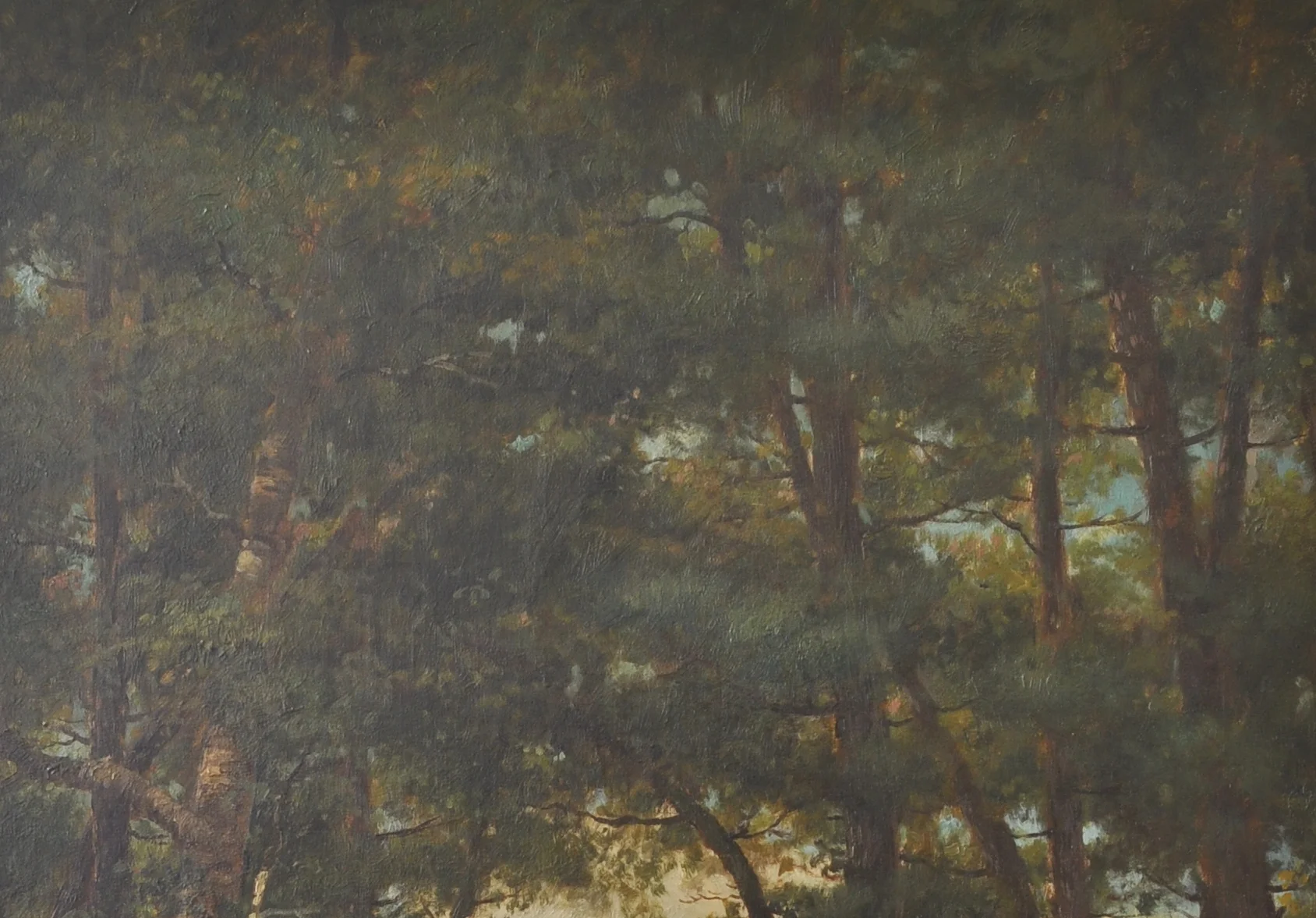 This landscape suffered an extensive tear. These images illustrate filling of the losses and final inpainting.