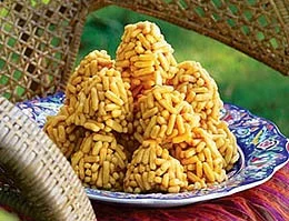 Chak-chak is a Central Asian dessert. It is made from unleavened dough cut and formed into different shapes, and then deep-fried in oil.