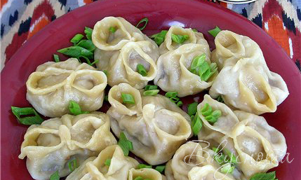 Dumplings called manty, made in a very special cooking dish.