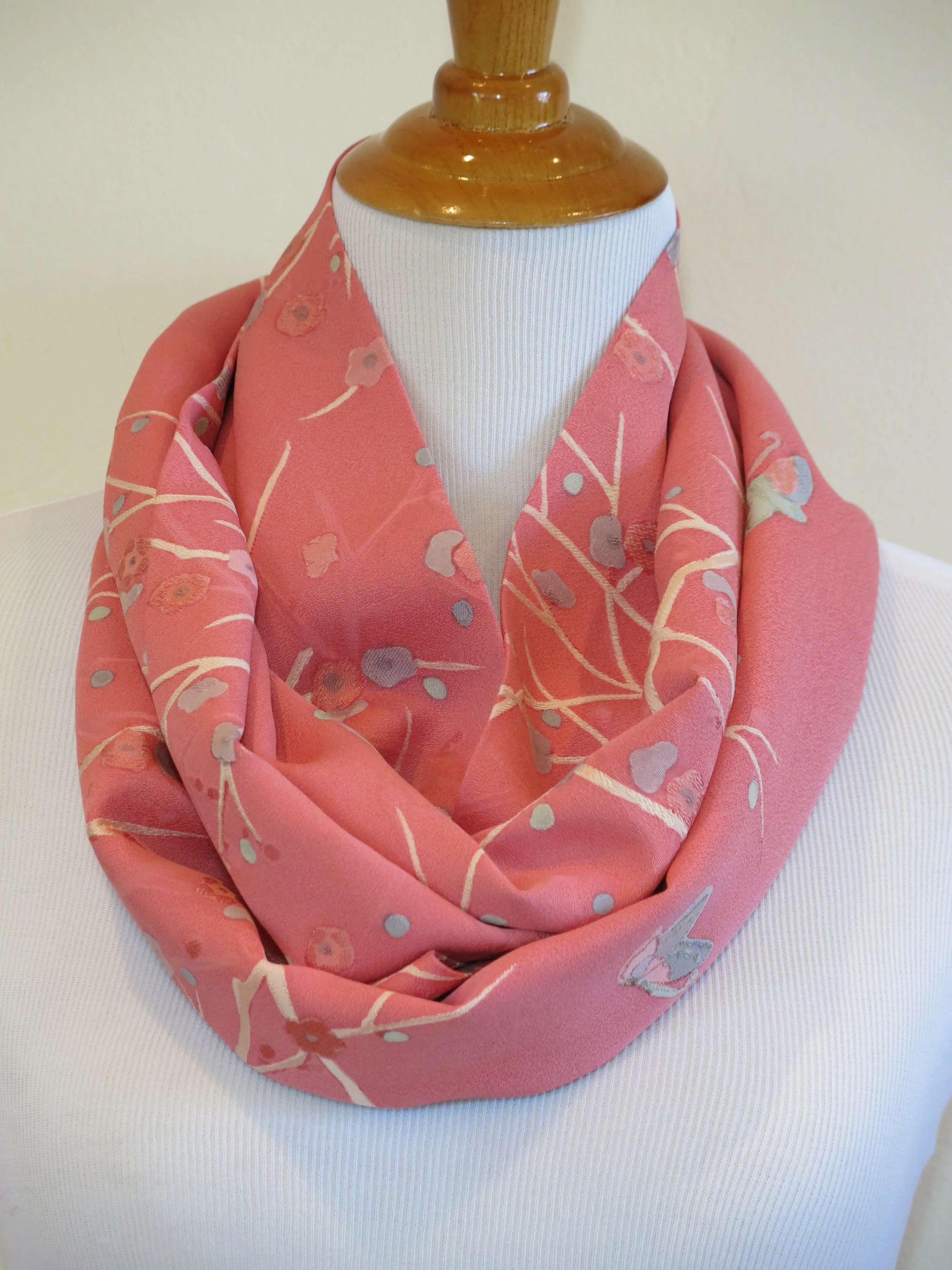 Soft Pink Butterfly Silk Infinity Scarf