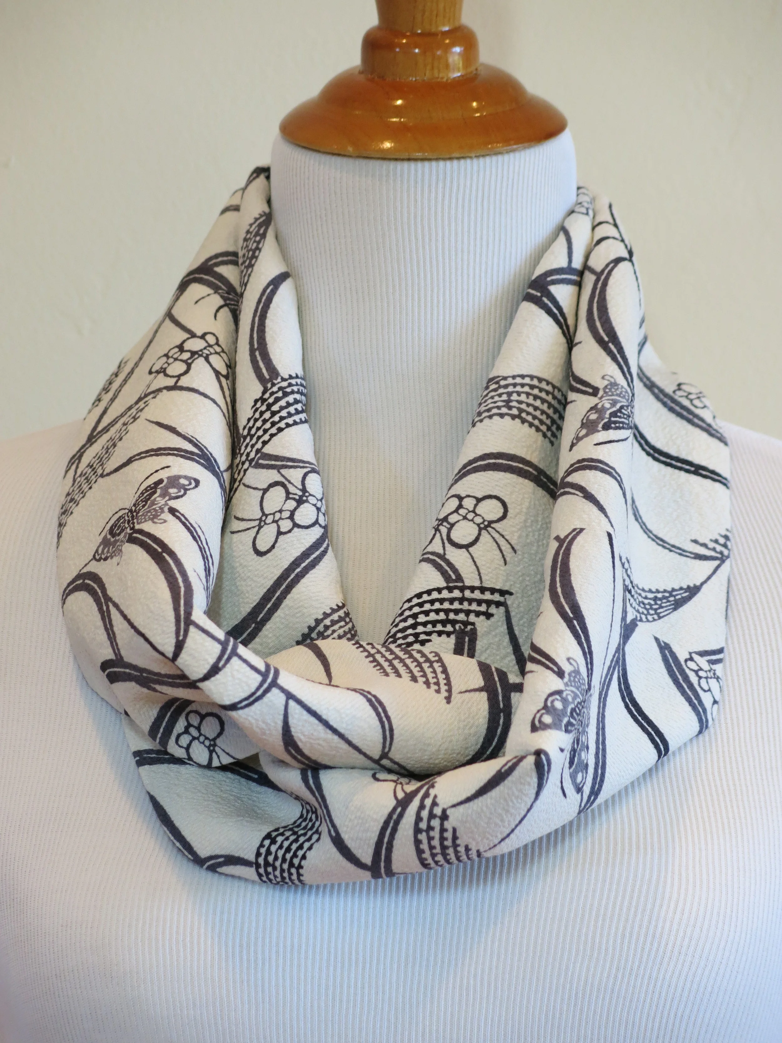 Blue and White Butterfly Silk Infinity Scarf