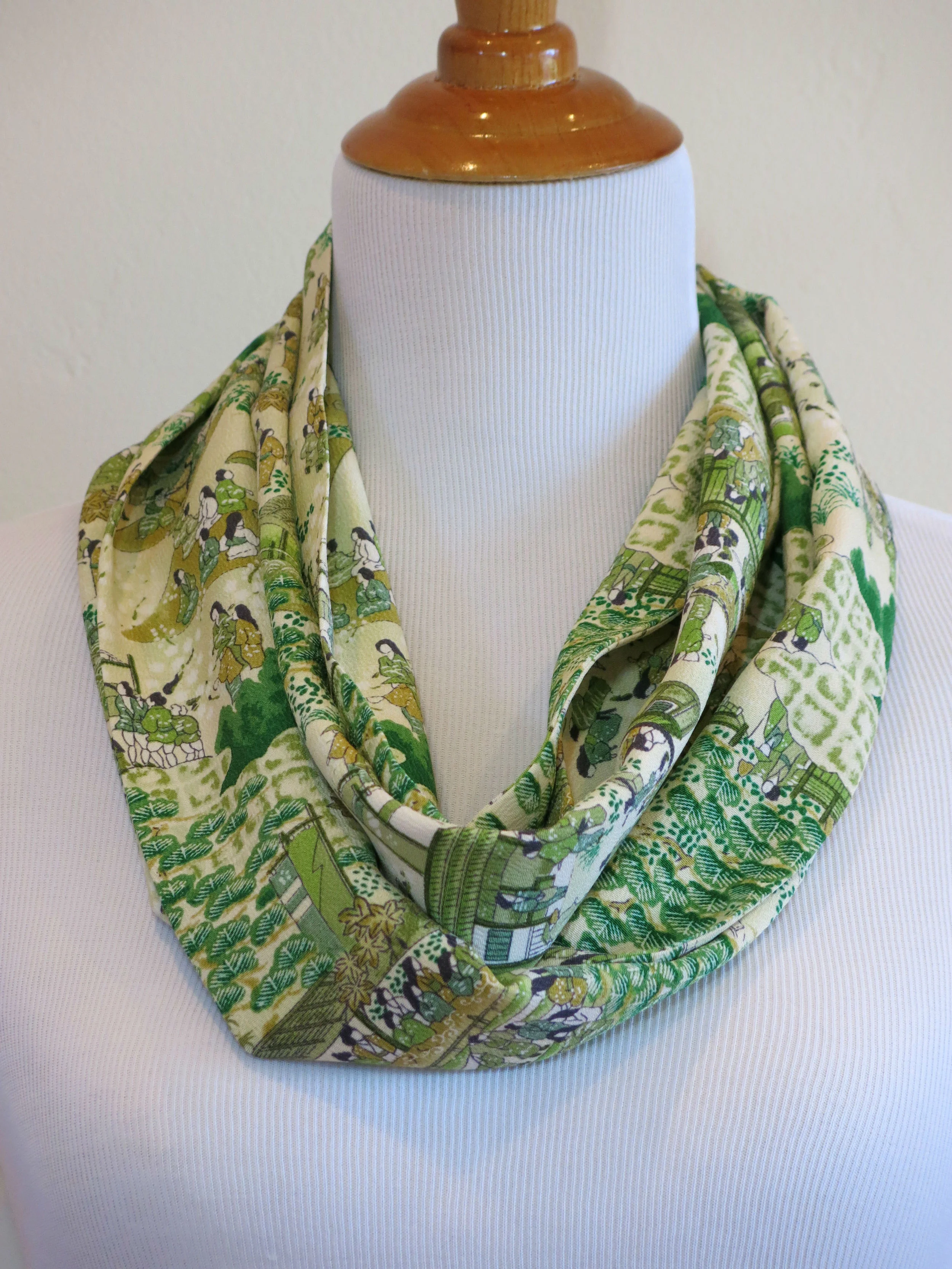 Little Green People Silk Infinity Scarf