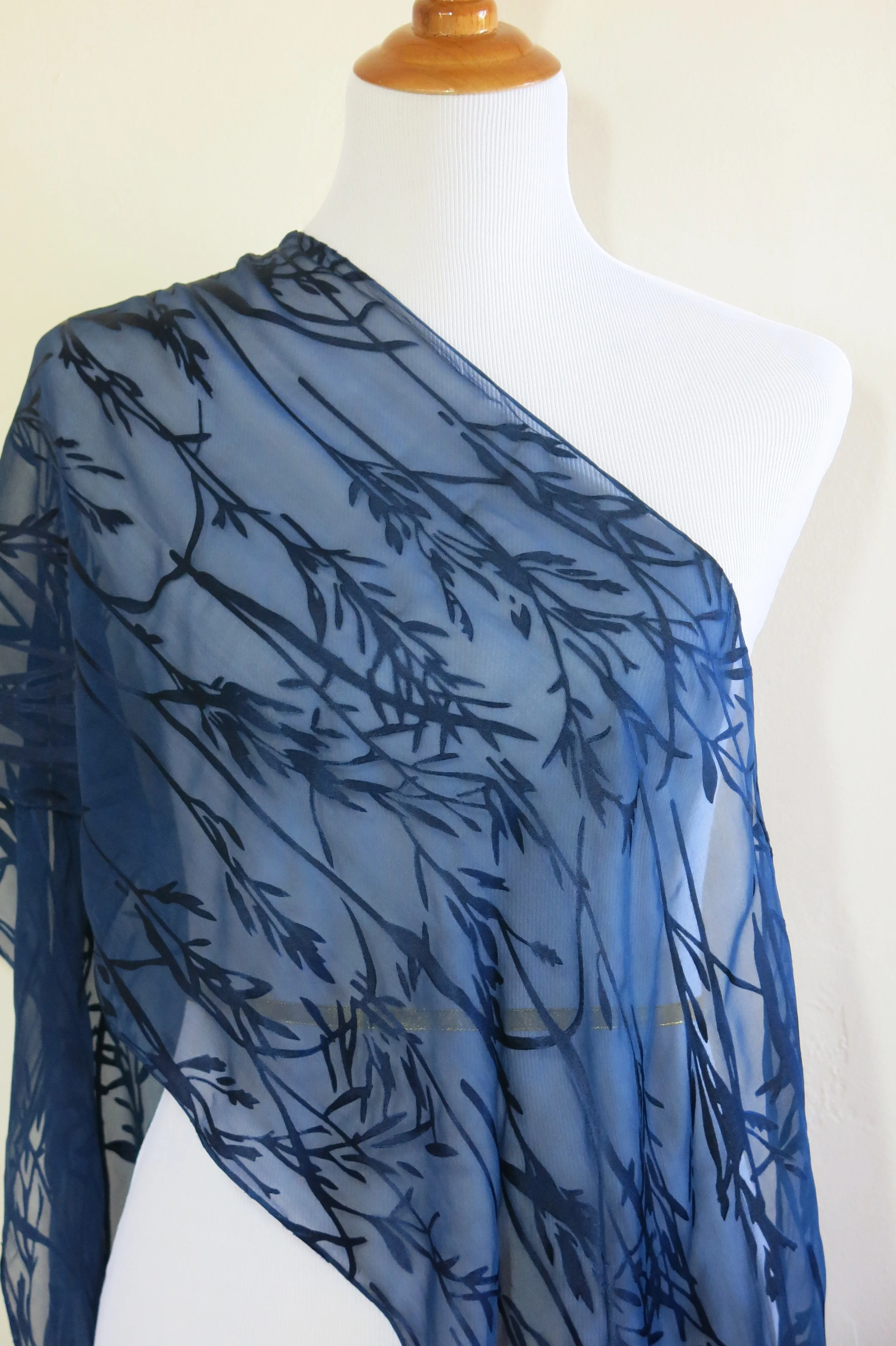 Indigo Silk/Rayon Scarf - Bamboo