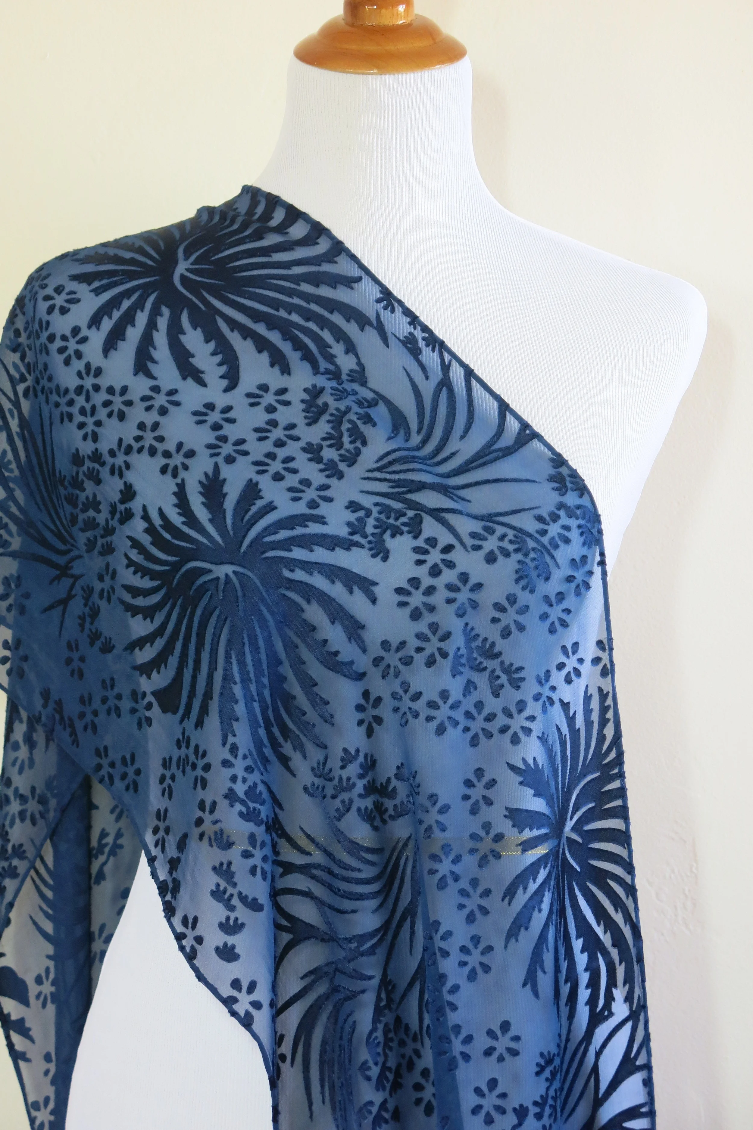 Indigo Silk/Rayon Scarf - Chrysanthemum