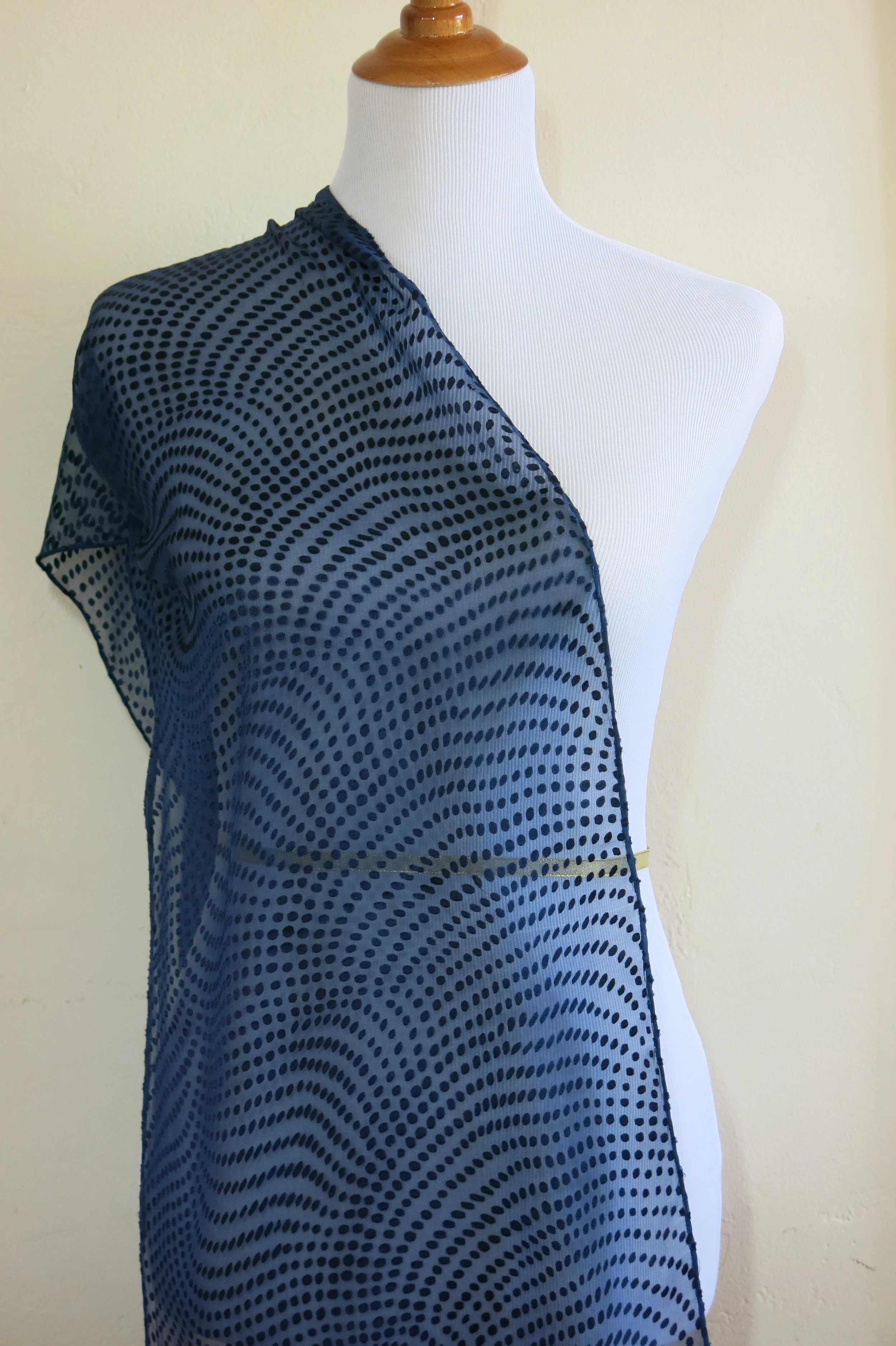 Indigo Silk/Rayon Scarf - Wavy Dots