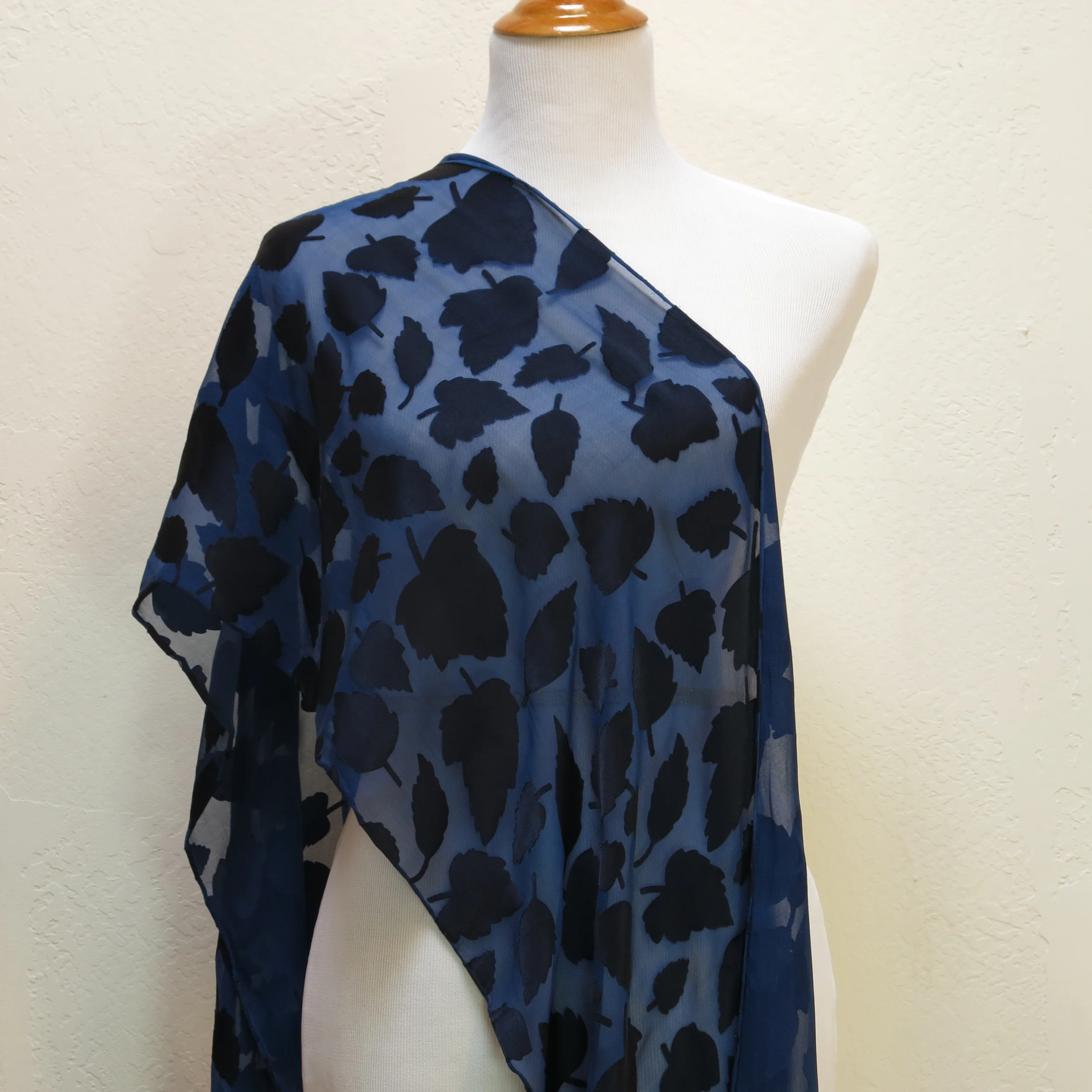Indigo Silk/Rayon Scarf - Leaves