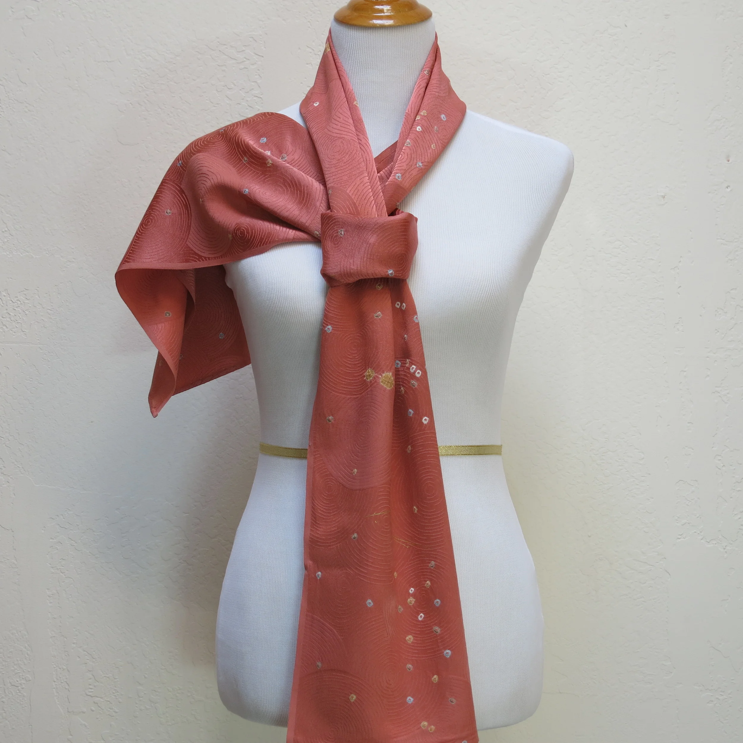 Dark Coral Shibori Straight Silk Scarf