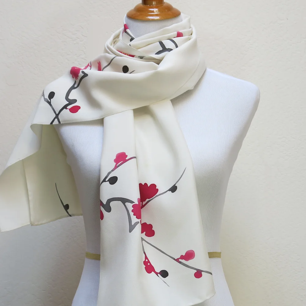 Amazing Cherry Blossom Straight Silk Scarf — Air Scarves