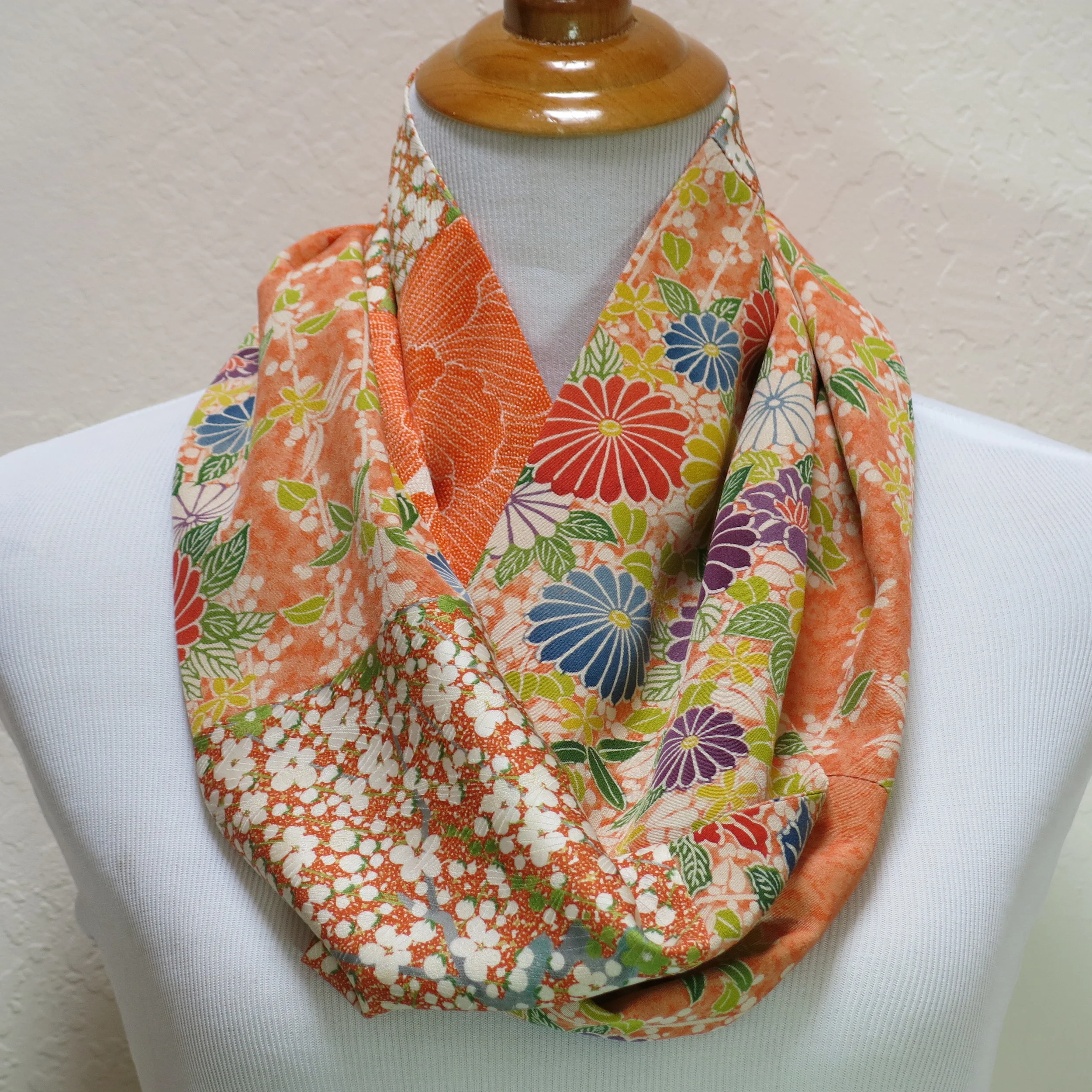 Orange Mix Silk Infinity Scarf