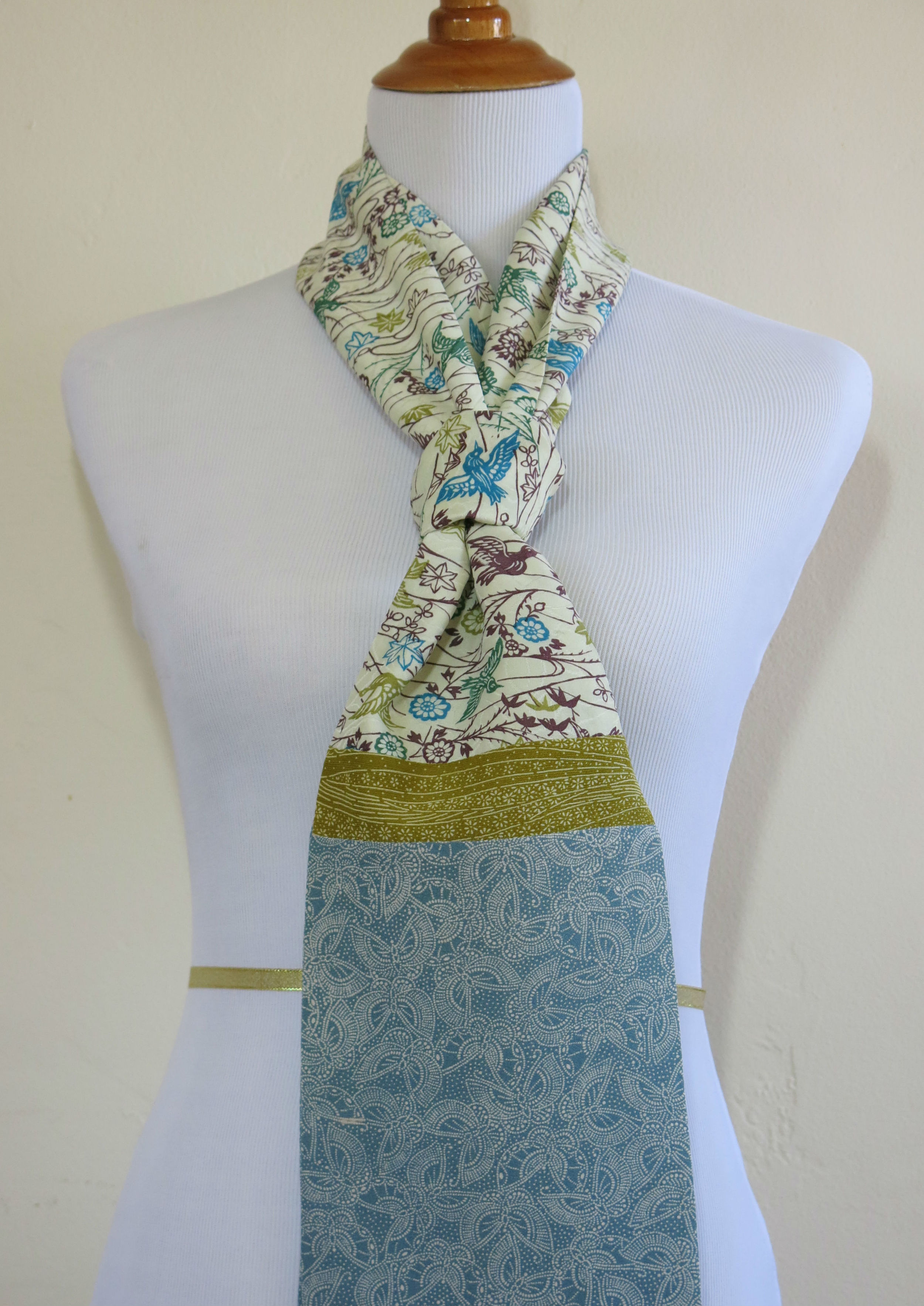 Multi-Colored Birds Straight Silk Scarf