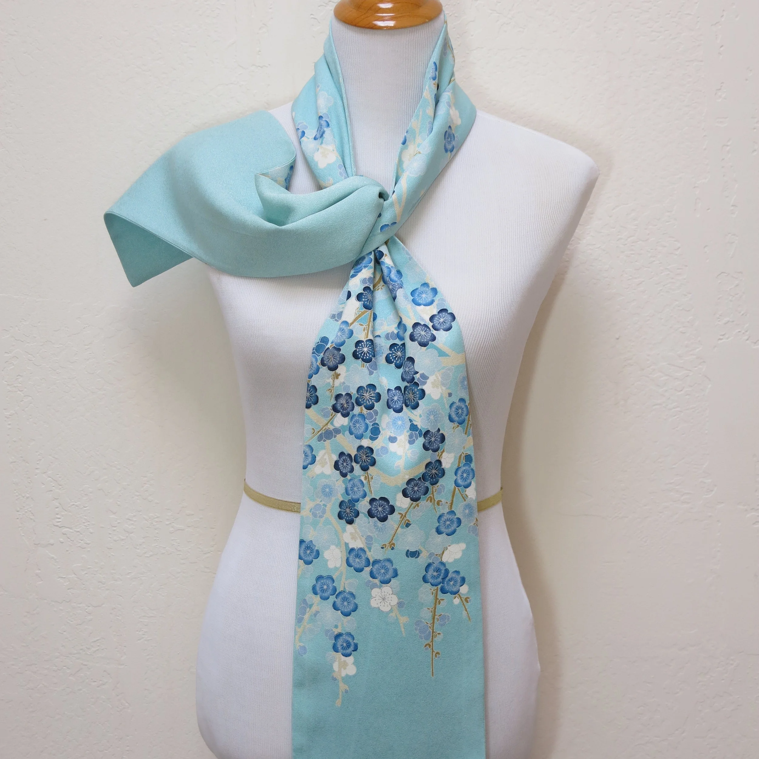 Turquoise Blossoms Straight Silk Scarf