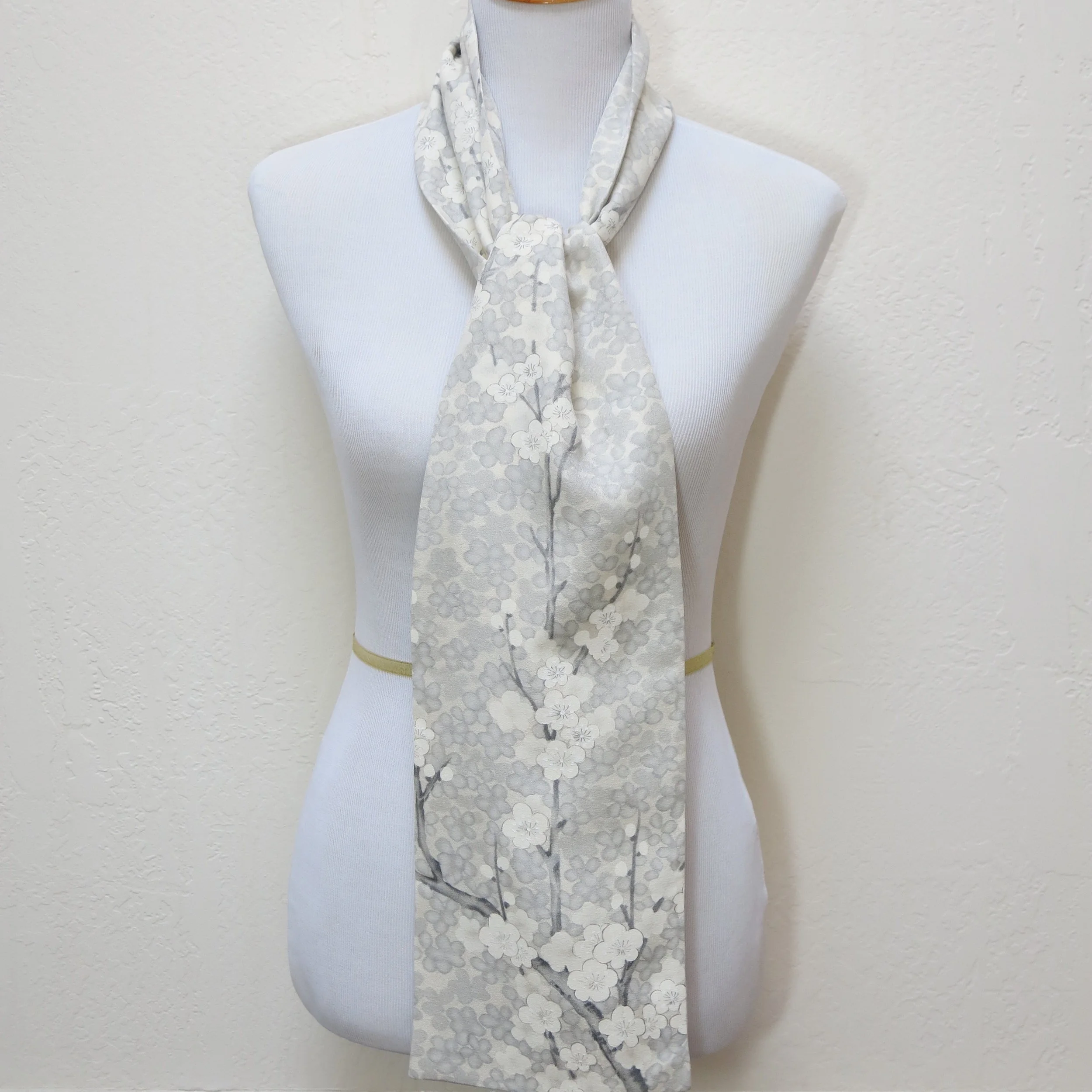 Soft Grey Blossoms Straight Silk Scarf