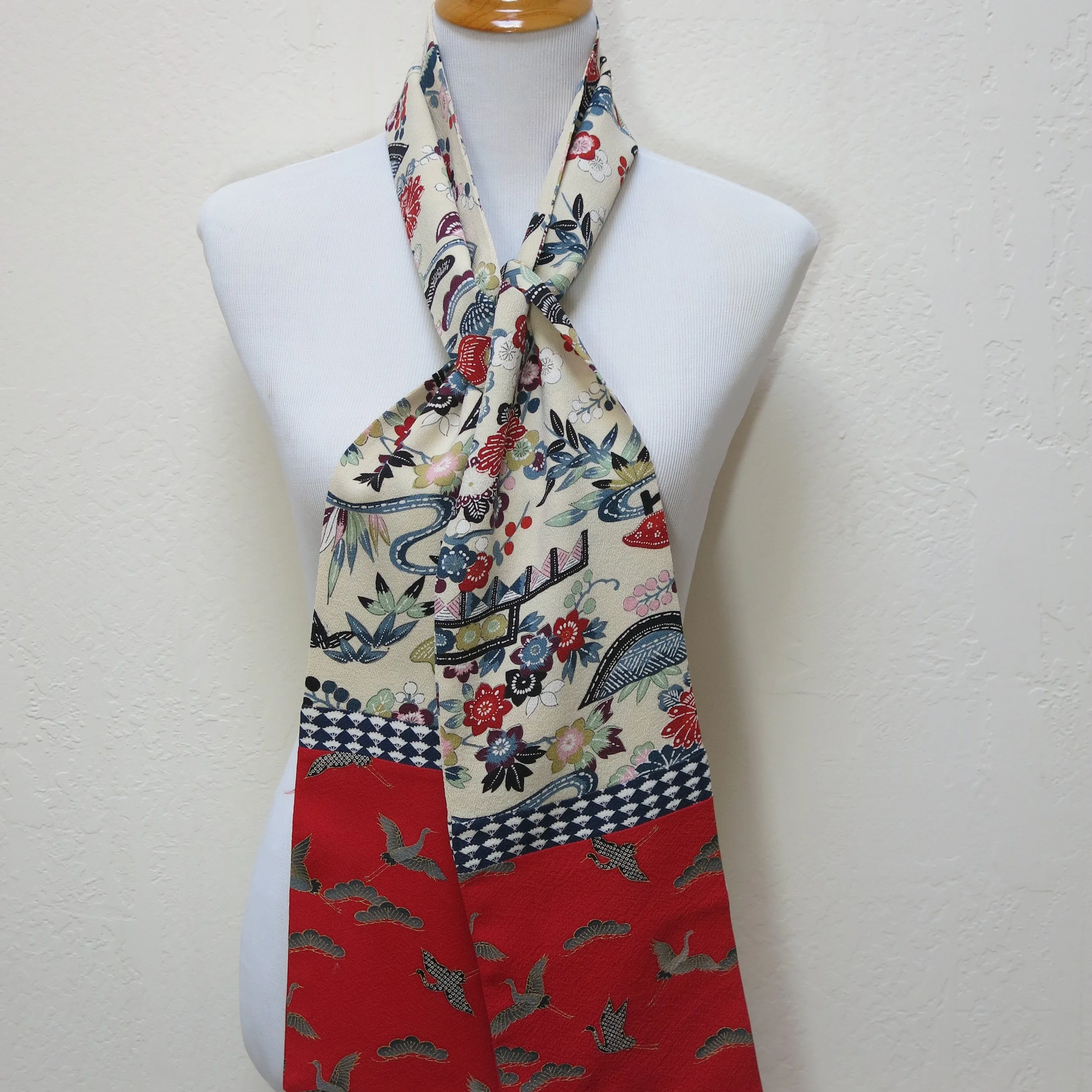 Landscape with Red Cranes Straight Silk Scarf