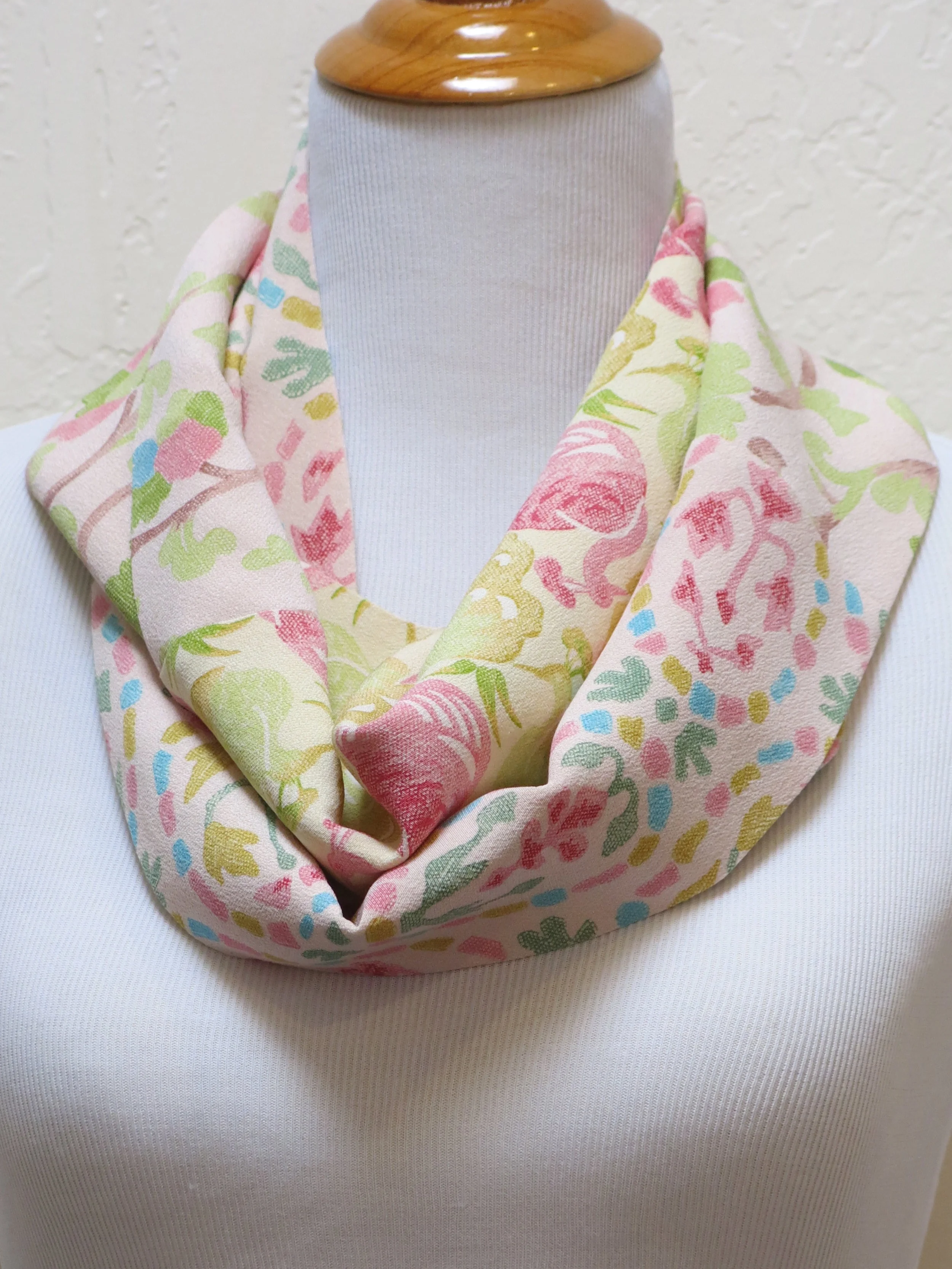 Pink Peacock Silk Infinity Scarf