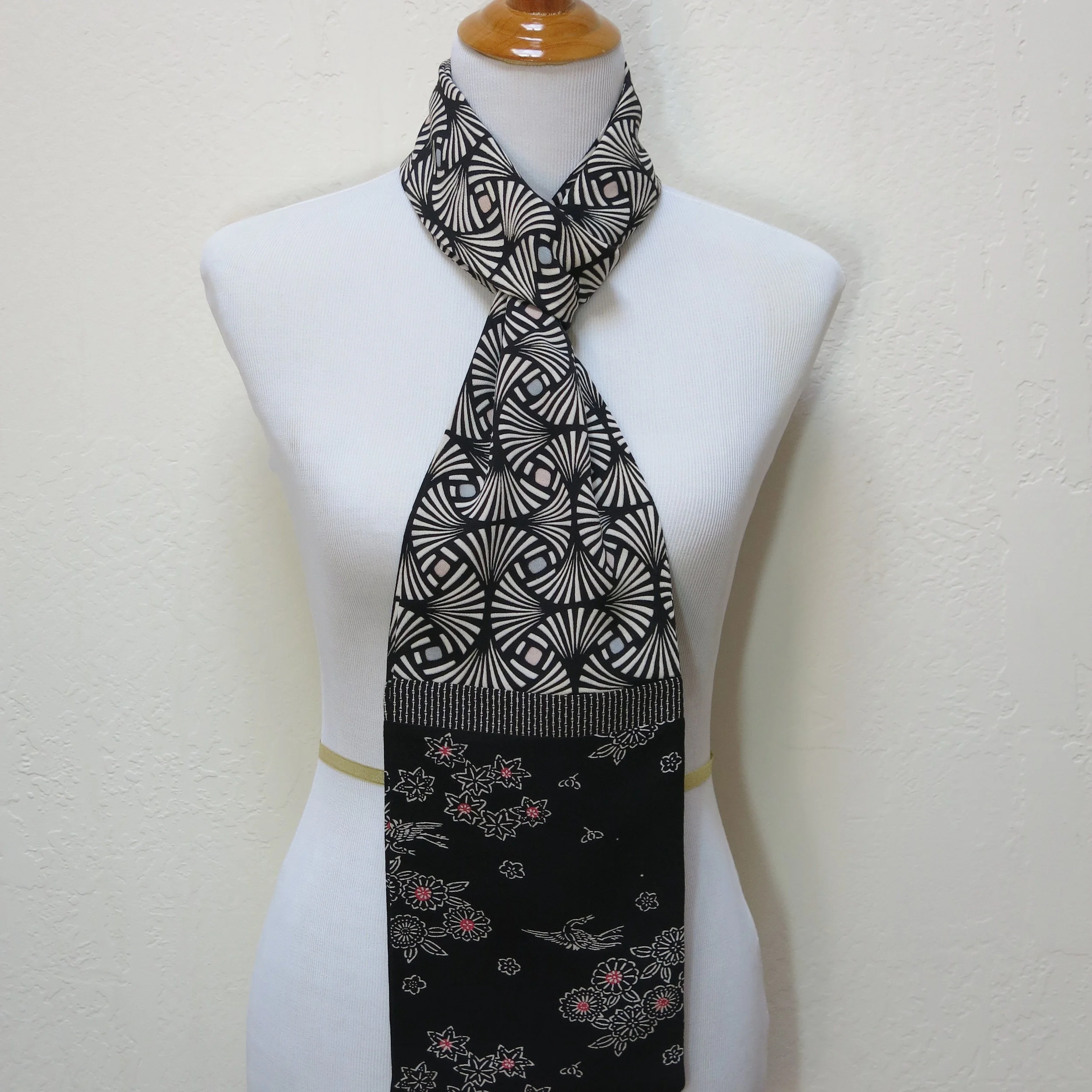 Black Art Deco Straight Silk Scarf