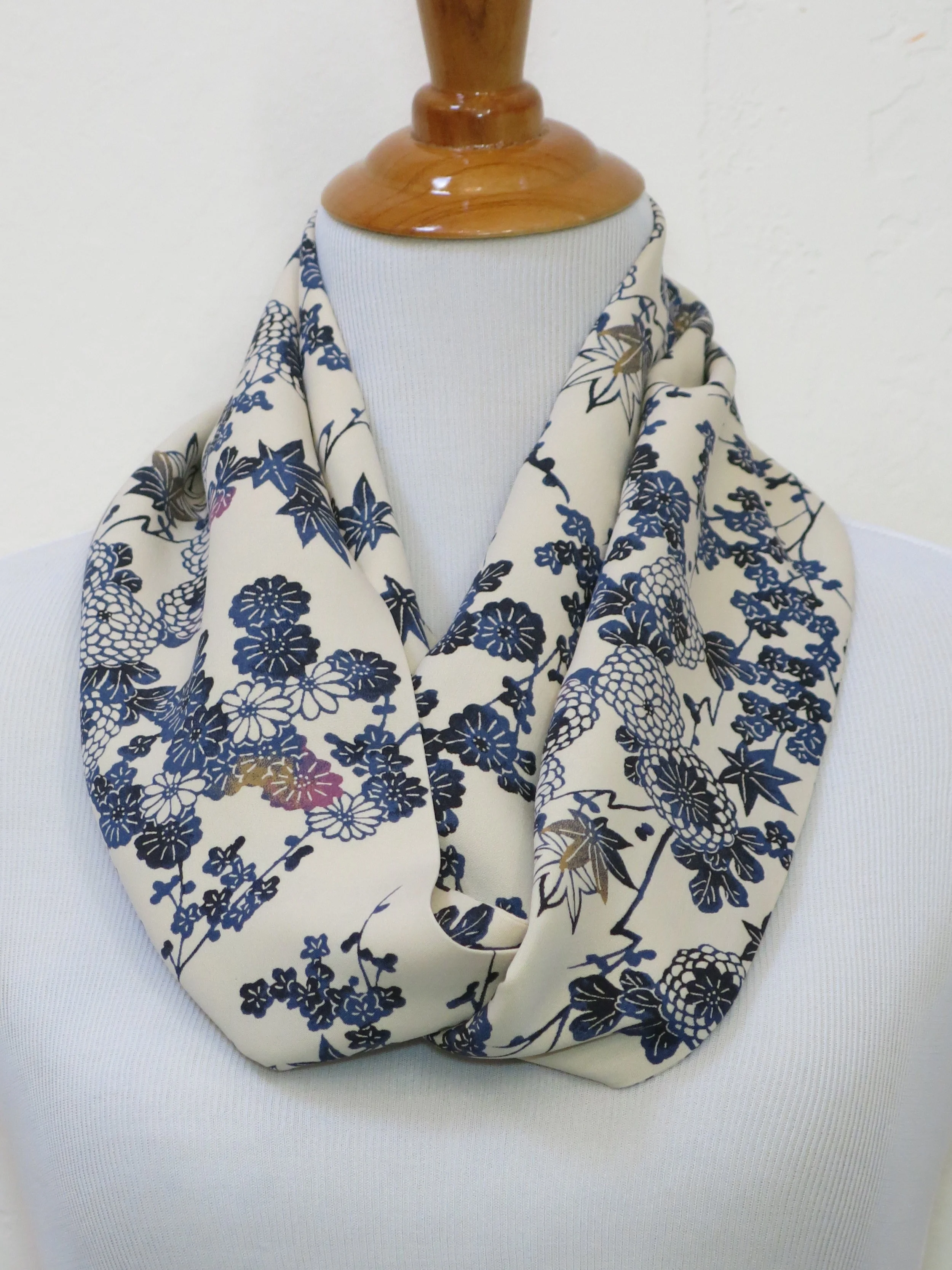 Blue Blossoms Silk Infinity Scarf