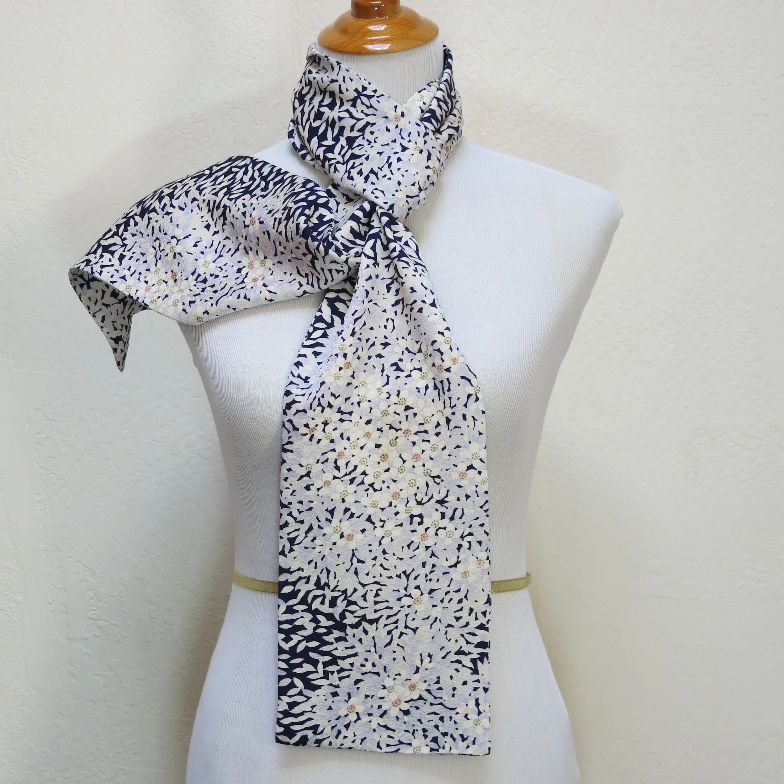 Navy Petal Storm Straight Silk Scarf