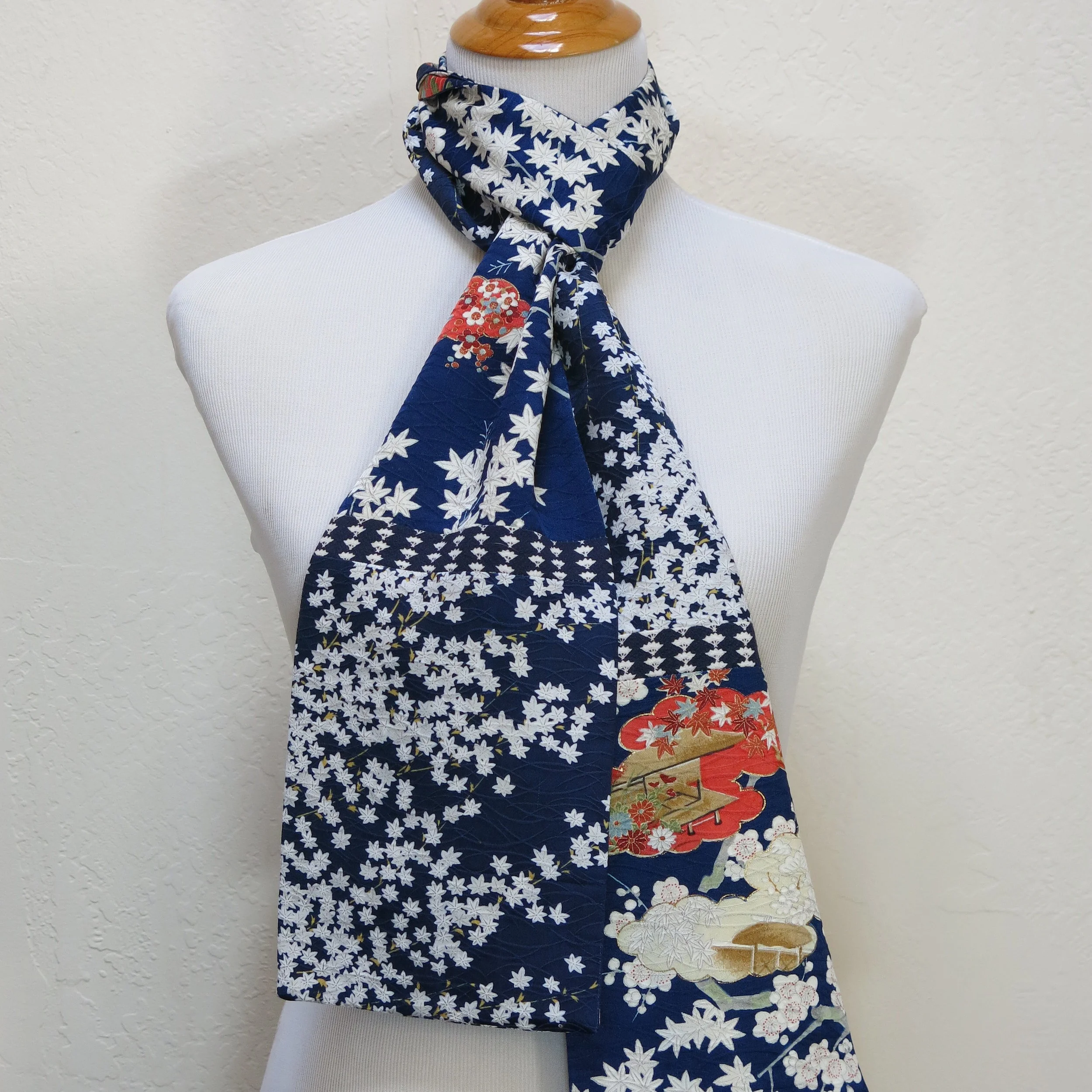 Two Navys Straight Silk Scarf