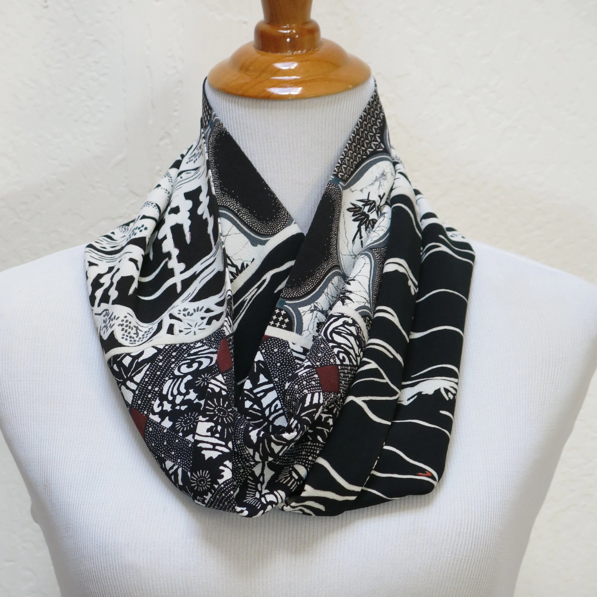 Black Mix Silk Infinity Scarf