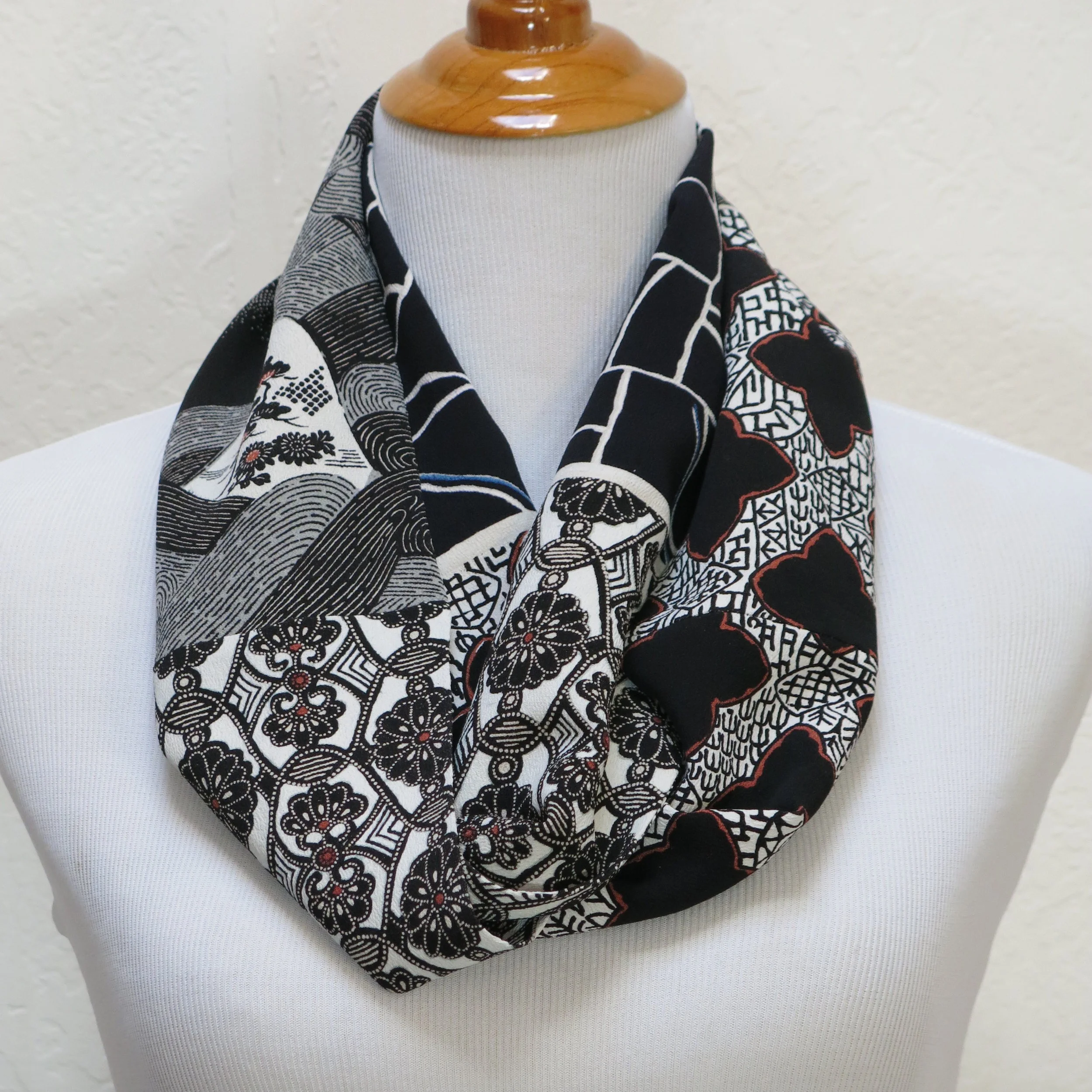 Black Medley Silk Infinity Scarf