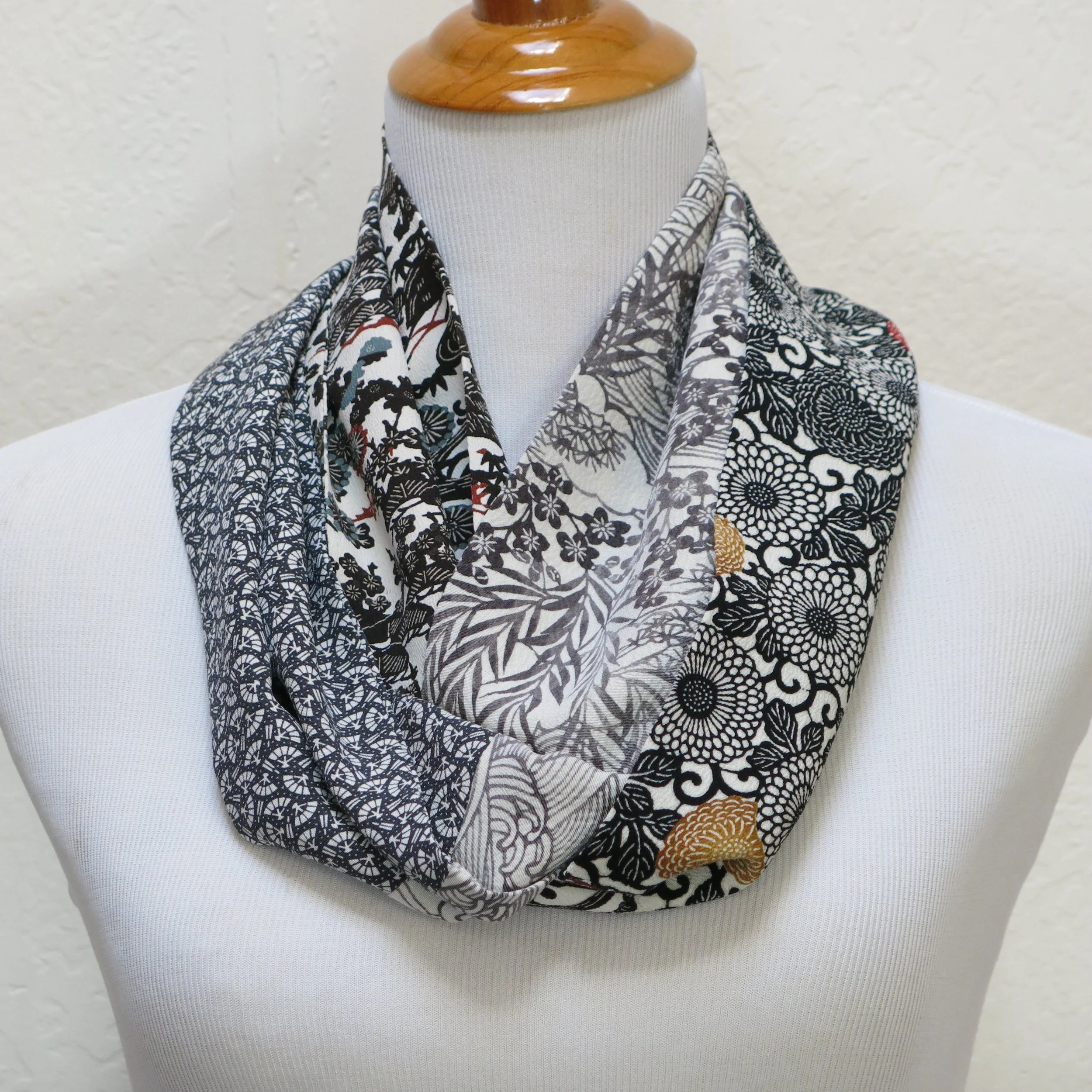 Blacks and Greys Silk Infinity Scarf