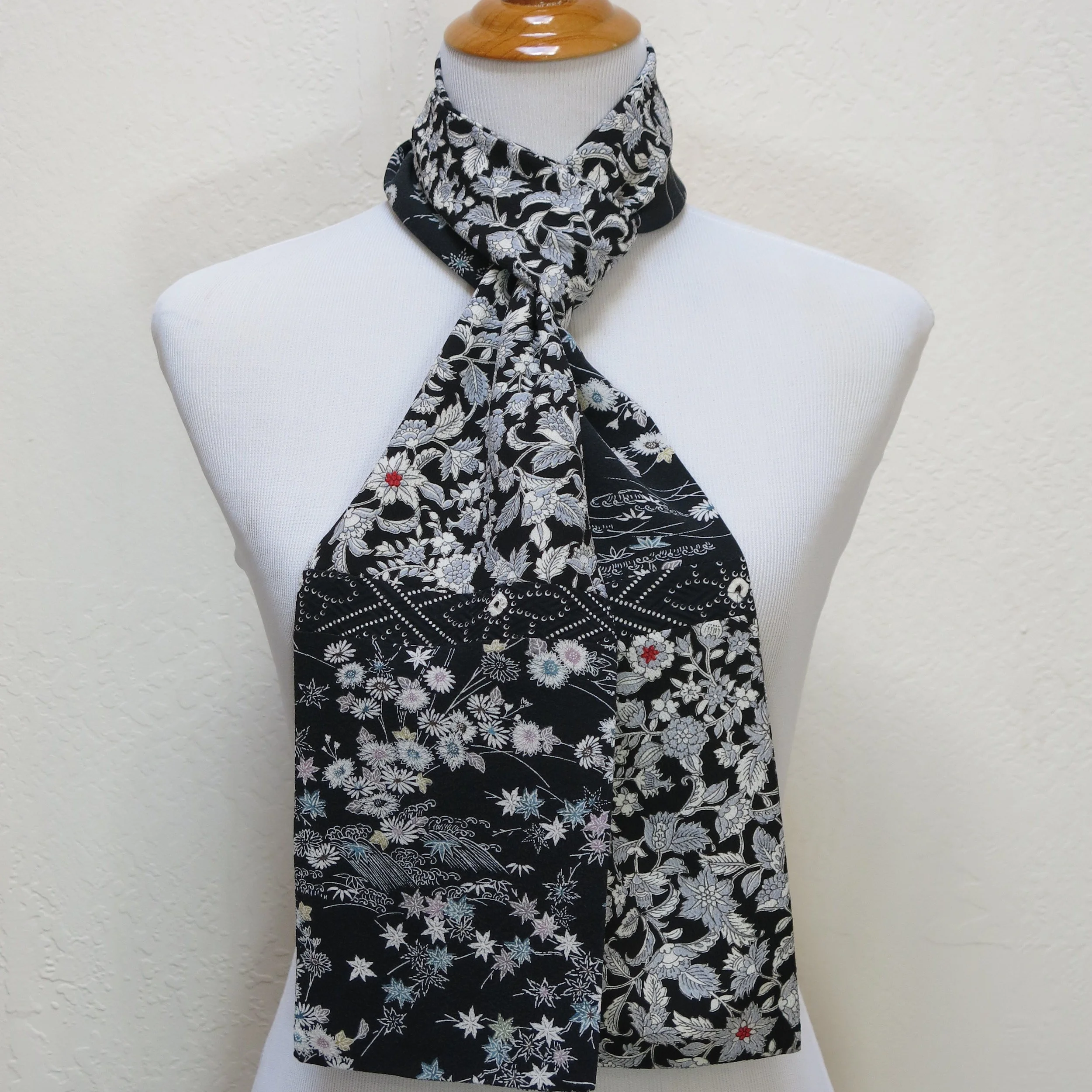Black and Grey Straight Silk Scarf