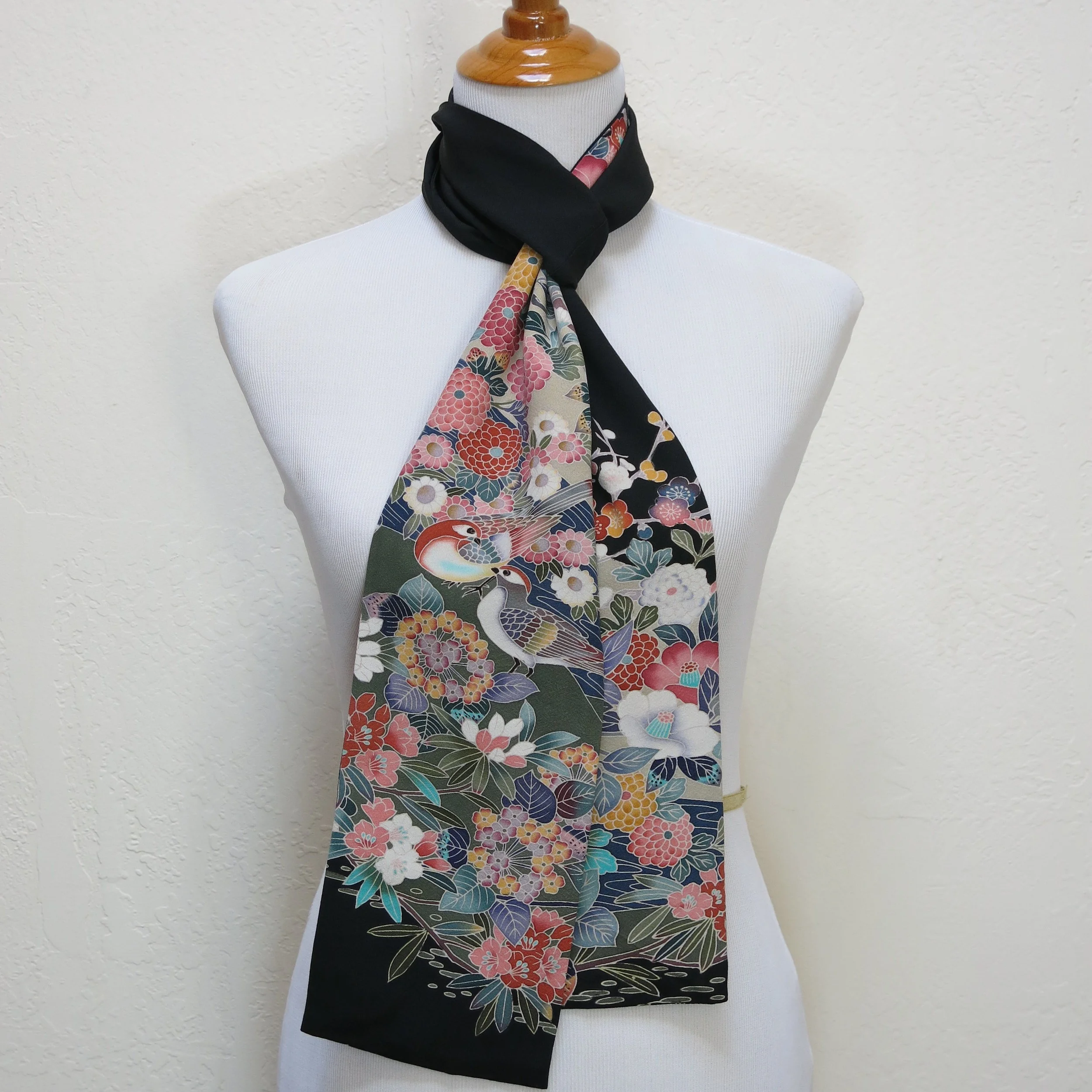 Black Birds Straight Silk Scarf