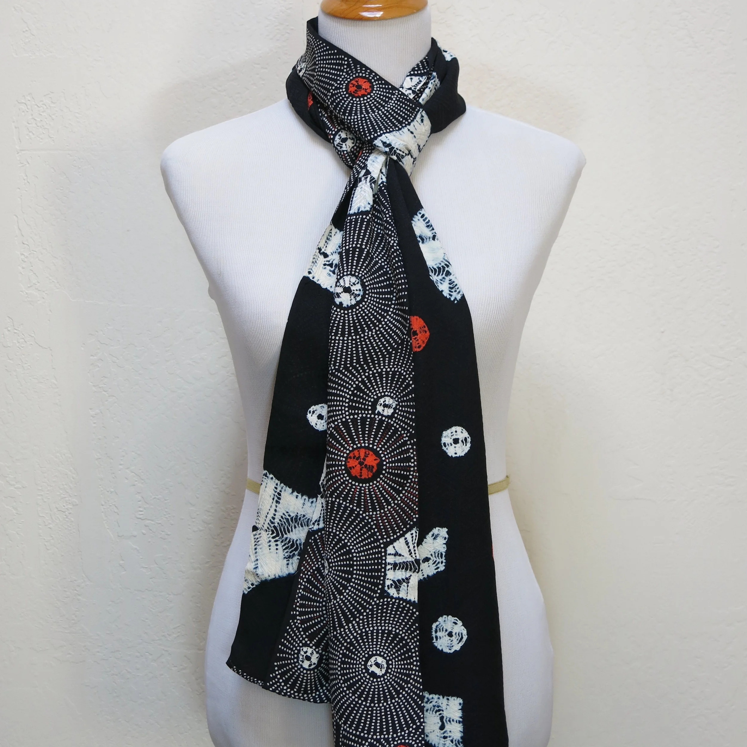 Black and Blue Shibori Straight Silk Scarf