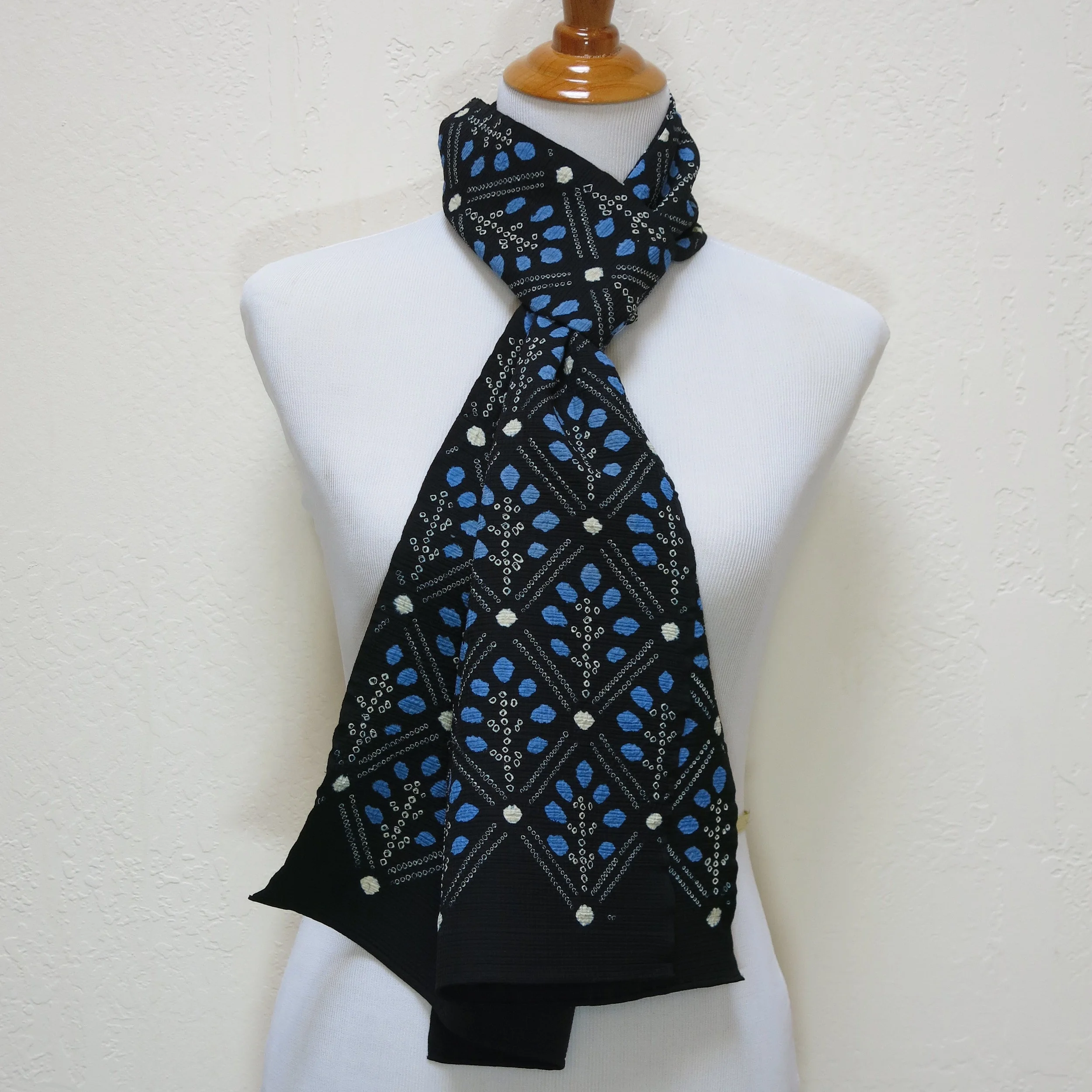 Blue Flower Shibori Straight Silk Scarf