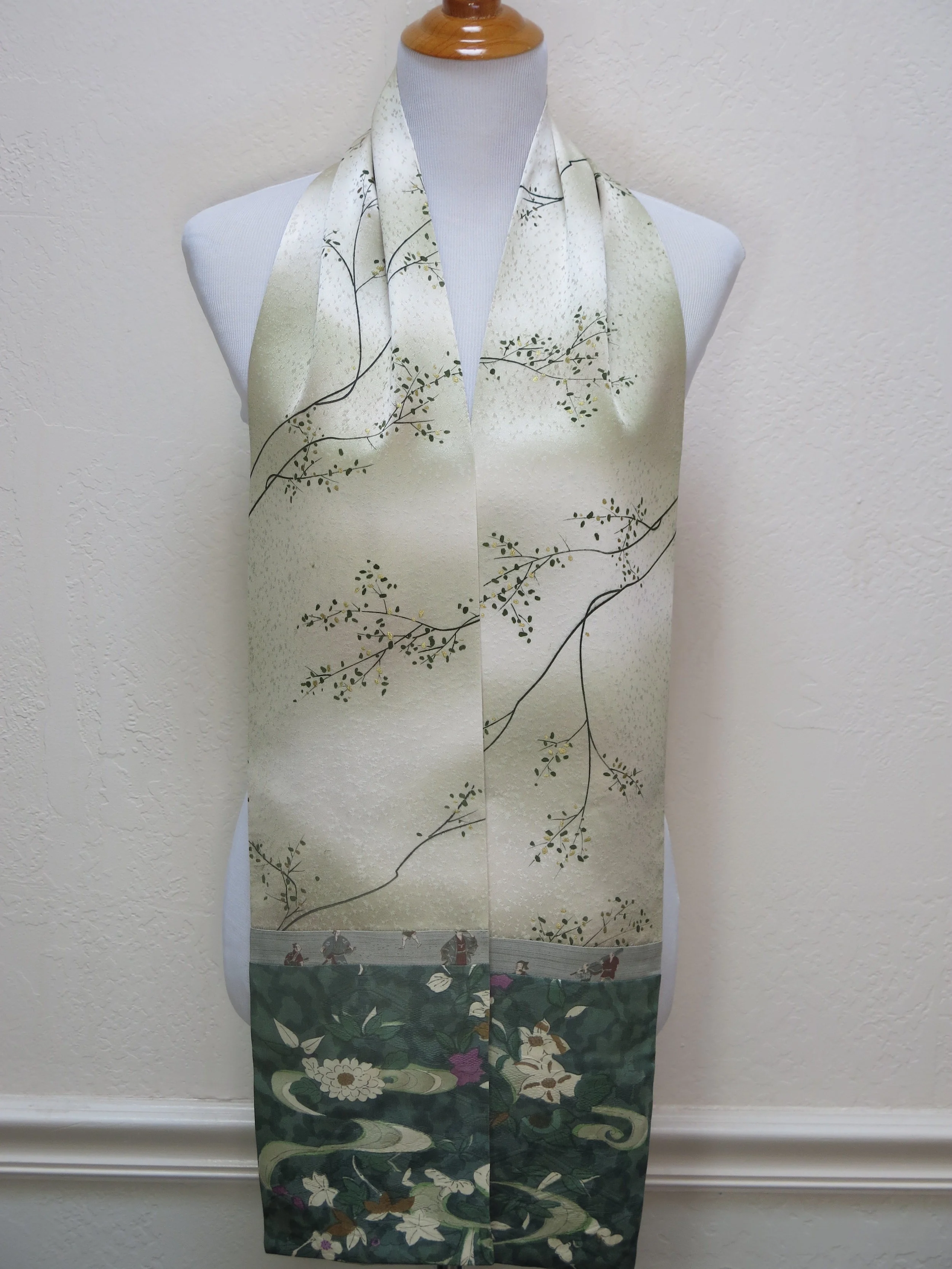 Soft Green Branches Straight Silk Scarf