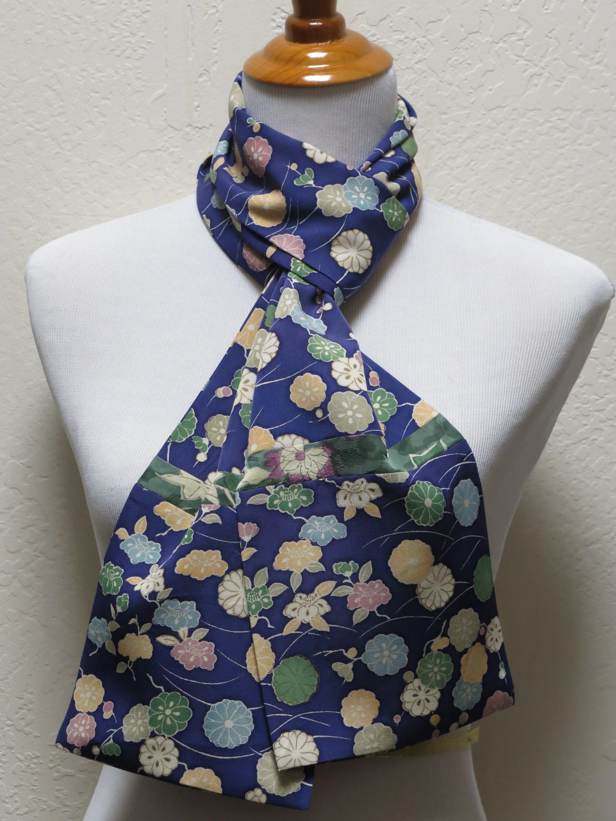 Medium Blue Floral Straight Silk Scarf