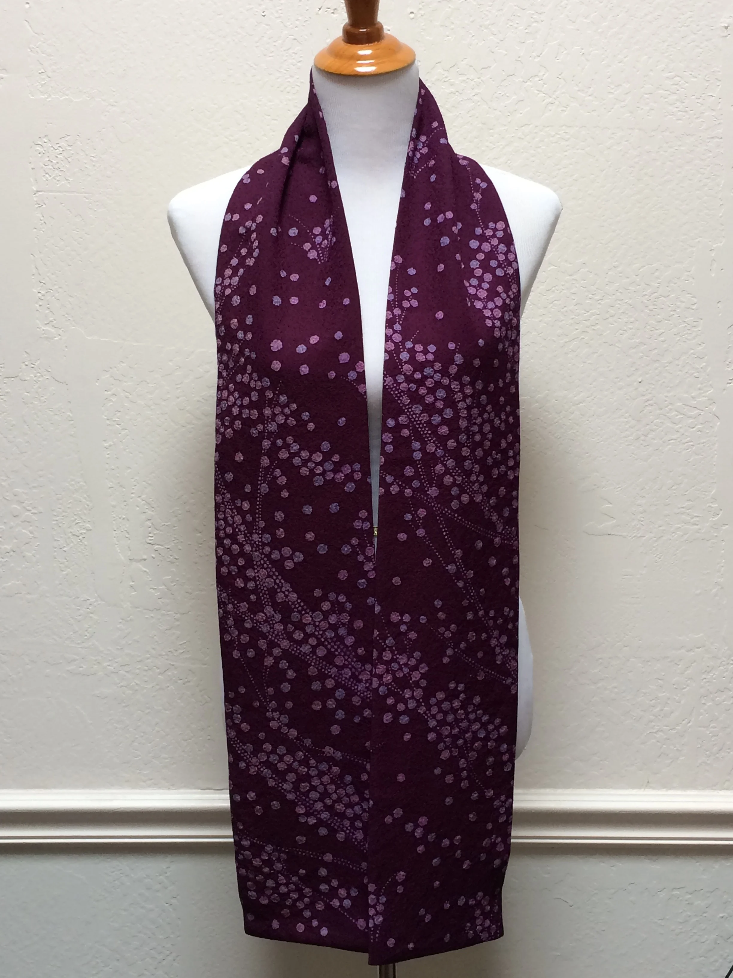 Purple Shibori Blossoms Straight Silk Scarf