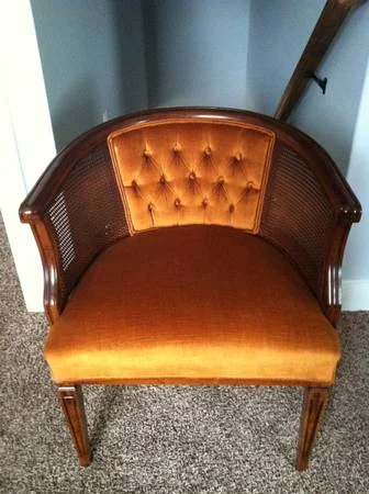 Cane Back Chair $80 each (2 available)&nbsp;- I love Cane Back chairs, they can be stunning painted and redone. Sarah M. Dorsey Designs has a really helpful tutorial on her blog on reupholstering these chairs. &nbsp;I love the way her chairs turned …