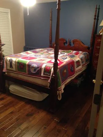 Queen Four Poster Bed and Dresser $200 - Once again I think this would look great painted. Visit my Pinterest board to see some examples of painted four poster beds. 
