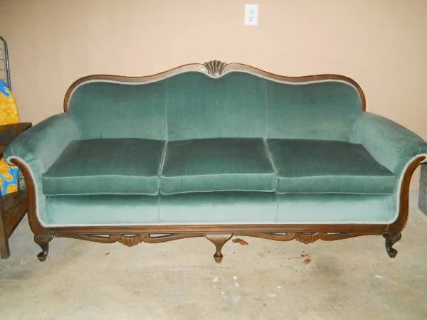 Vintage Velvet Sofa $475 - Fabric seems like its in good condition and the color is great. You could leave the wood as is or paint.