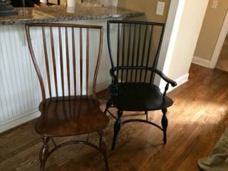 Kitchen Chairs (10 total - 2 black arm chairs and 8 of the wood ones) $250 _ These are great looking chairs and 10 for $250 is a good deal - could leave as is or paint. 