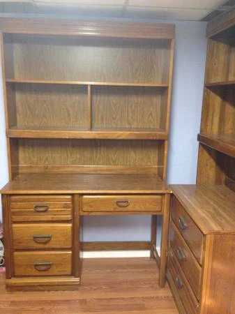 Desk and Bookcase $100 for both - I don't love these pieces as is but think that its a great price and could easily be painted and would look totally different in a crisp white. 