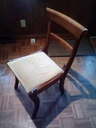 Antique Dining Table and Chairs $150 OBO - I really like the clean lines on these chairs. Of course if it were me I'd probably paint it but the chairs look great pretty good as is, might just need to reupholster the seat cushions. 