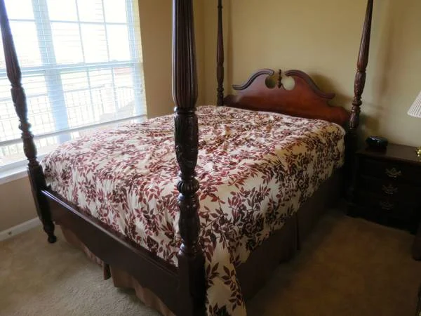 Queen Four Post Bed with Nightstand and Dresser $450