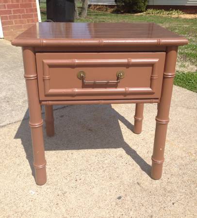 End Table with Faux Bamboo Trim $20 - If you're a regular on the site you know how much I love faux bamboo, this just needs a different color of paint and it will look fabulous. To see more example of faux bamboo furniture visit my Pinterest page ( there are several in the office section, dining room section and bedroom section). 