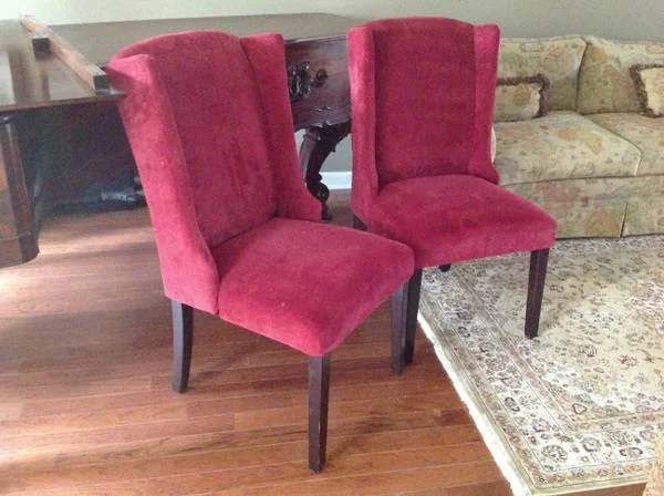 Red Chairs $20 each - Would be great chairs to use as the head chairs at a dining room table. 