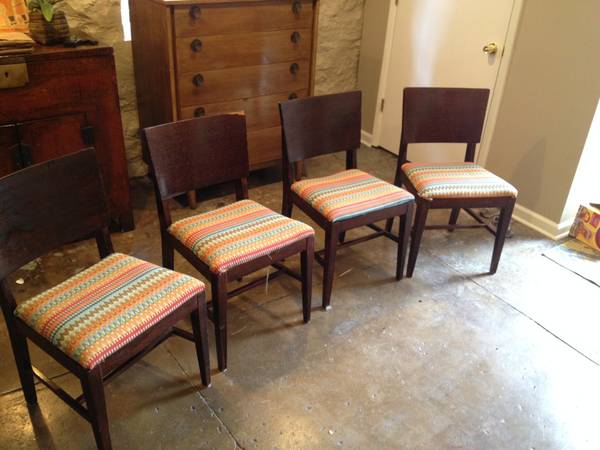 Set of 4 Mid Century Chairs $75 _ These would be easy to recover the seats. 