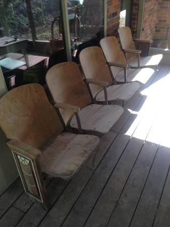 Antique Auditorium Seats $125 - Love these seats, they have a great art deco side piece on either end of the set. 
