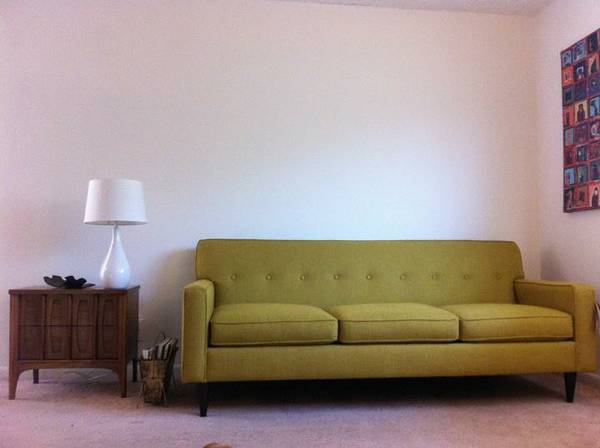 Mid Century Style Green Sofa $600 - I like this sofa and its only a year old. I think $600 is a little high for it but seller is moving so they may take less. If you are interested see if they'll take $500 for it. 