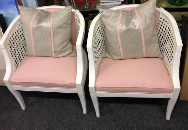 Pair of Restored Cane Chairs $275 - I love these cane back chairs and these have already been painted and reupholstered and are a good price for the pair. 