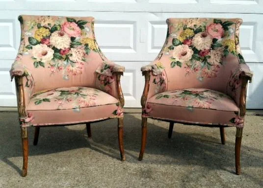 Pair of Antique Chairs $250 - These are gorgeous chairs and I actually really like the fabric on them. Big floral prints like this are making a comeback and I've seen them used in a lot of high end designs. Not sure what the exact condition of the fabric is but it would definitely be worth keeping. 