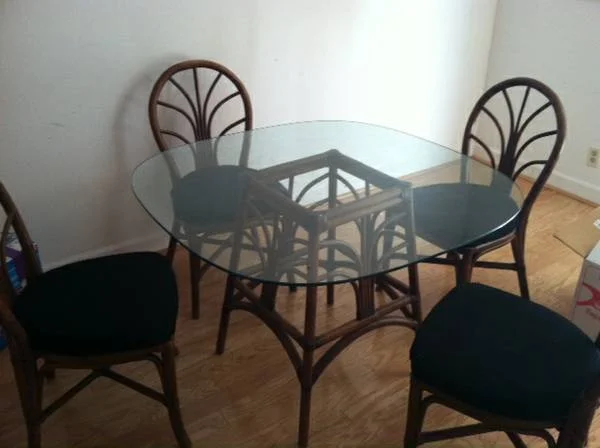 Table and Four Chairs $100 - This is a great price for a kitchen table set, I think the wood parts would look good painted. A glass table can be a really good option if you have a small space because it doesn't take up a lot of visual space.&nbsp;