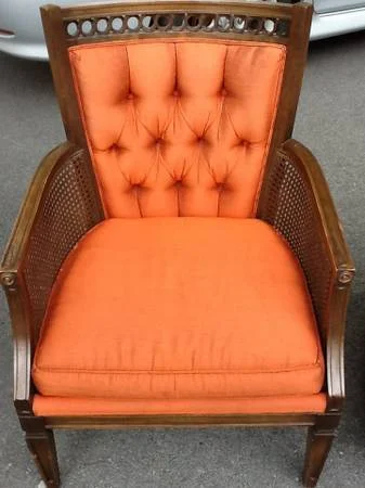 Vintage Cane Chair $60 - I really like the color of the upholstery on this chair and if its in good condition you could leave the fabric as is and just paint the wood and cane parts. 