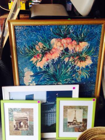 Framed Art $50 - Seller is selling all these pieces together for $50, however I just like the floral painting in the back. You might be able to buy just that one. Its most likely a print but I really like the style and pattern and could be a great piece as a part of a gallery wall.